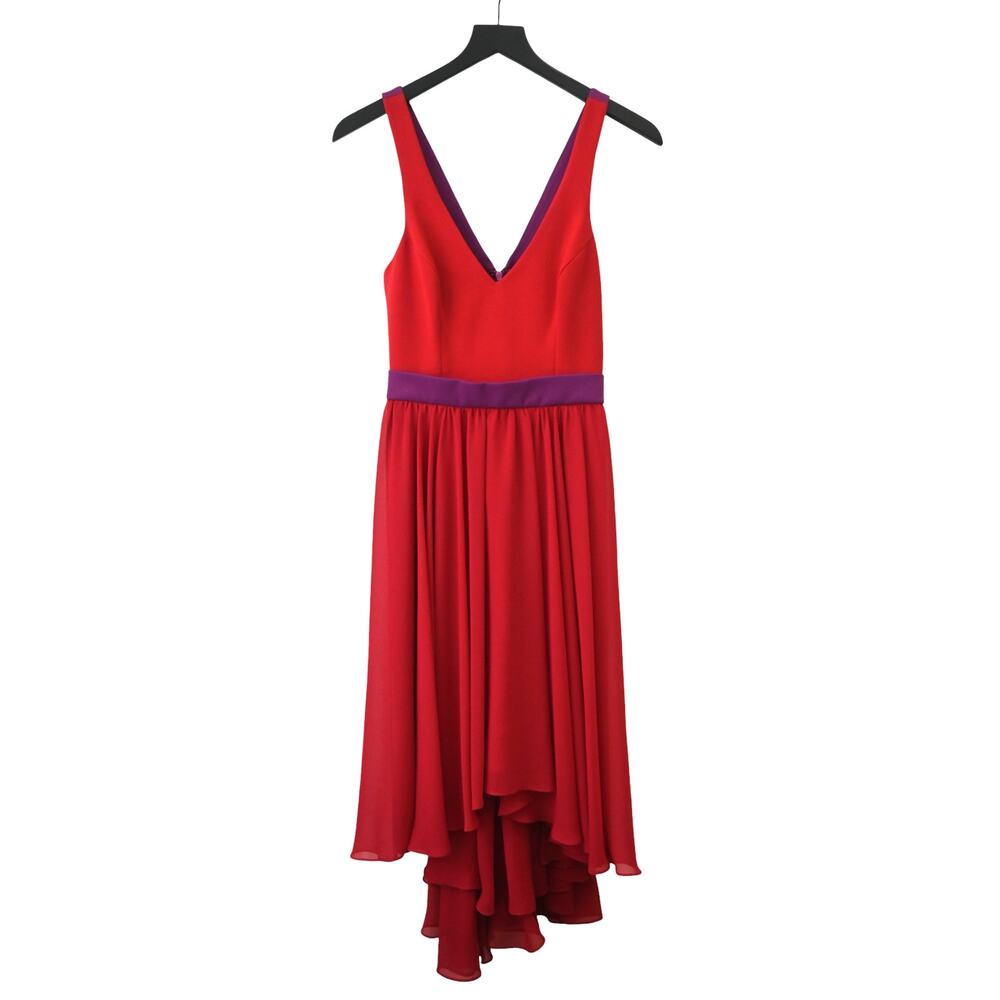 Black Halo Red High Low Francis Chiffon Knee Length Dress Size 4